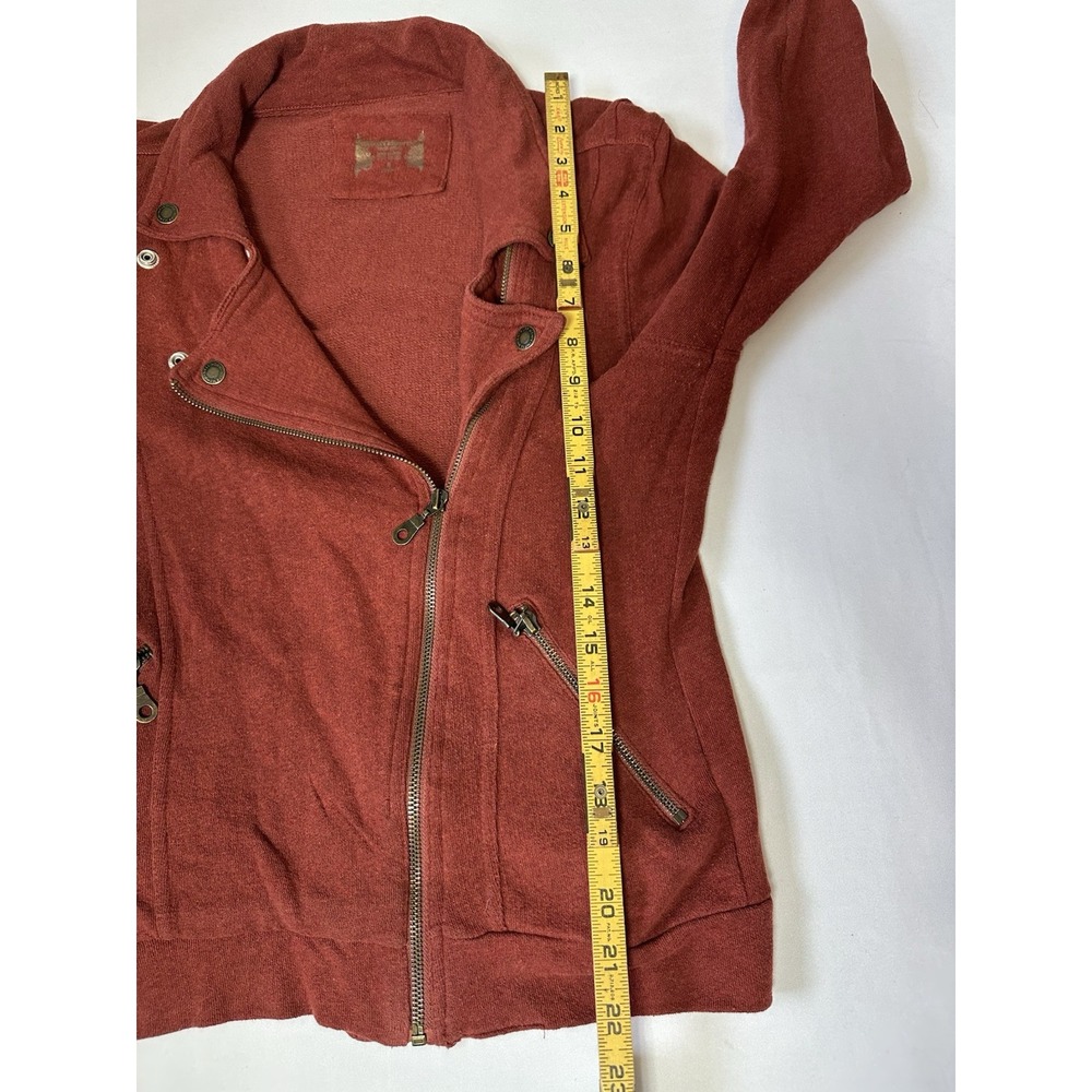 Ruff Hewn Small Burgundy Cardigan Sweater Pockets Offset Snaps Zipper Front - Picture 9 of 10
